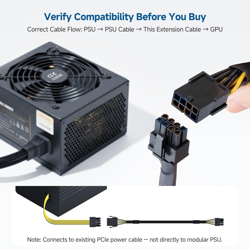 CableMatters كابل تمديد PCIe 8 بن - حزمة 2 - 10 بوصة (ذكر إلى أنثى، غير مخصص للاستخدام المباشر مع مزود الطاقة) - Image 2